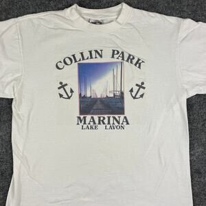 Collin Park Marina T-Shirt Men's Size L White Graphic Tee Vintage 90s USA
